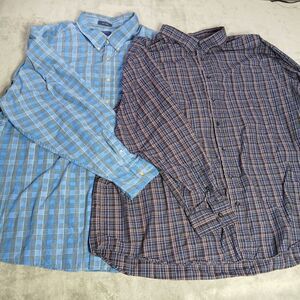 Lot 2 Saddlebred Mens 4X Shirts Plaid Easy Care Long Sleeve Big & Tall Blue Red